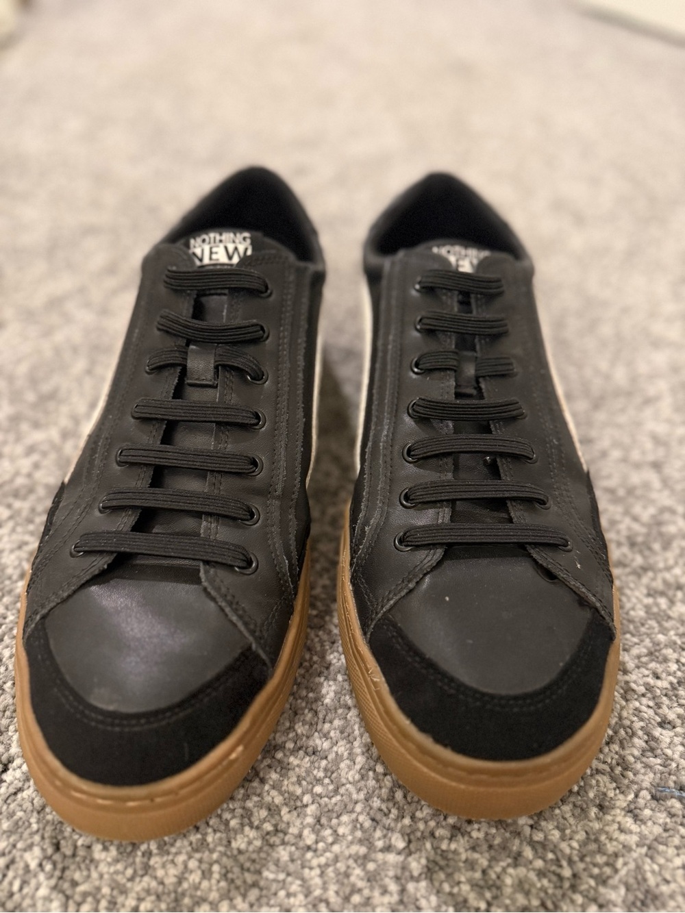 Nothing New Saga One’s - Men’s Black Leather Low-Top Sneakers with Gum Sole